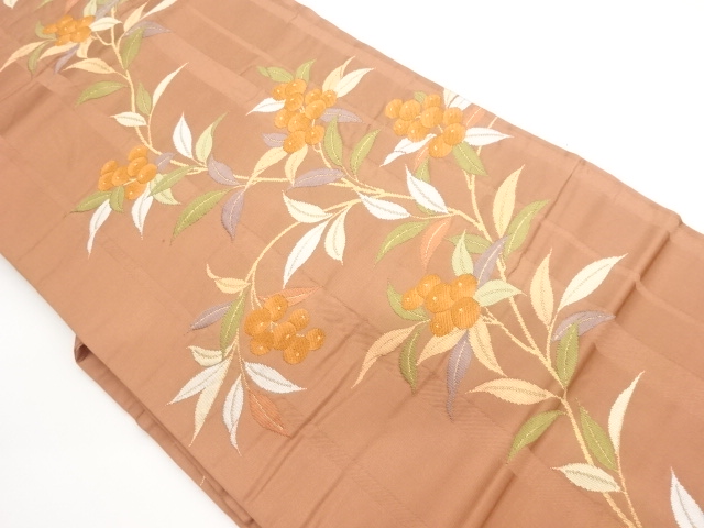 果実に草葉模様織出し名古屋帯